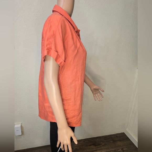 J. Jill Womens Size Medium Orange Short Sleeve 100 % Linen Button Up Blouse - Picture 3 of 9